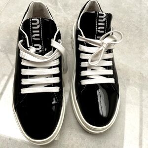 Miu Miu black patent sneakers with rhinestones. Size 38 1/2